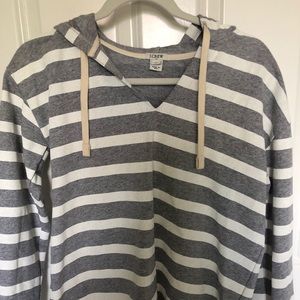 JCrew gray and white striped hoodie.